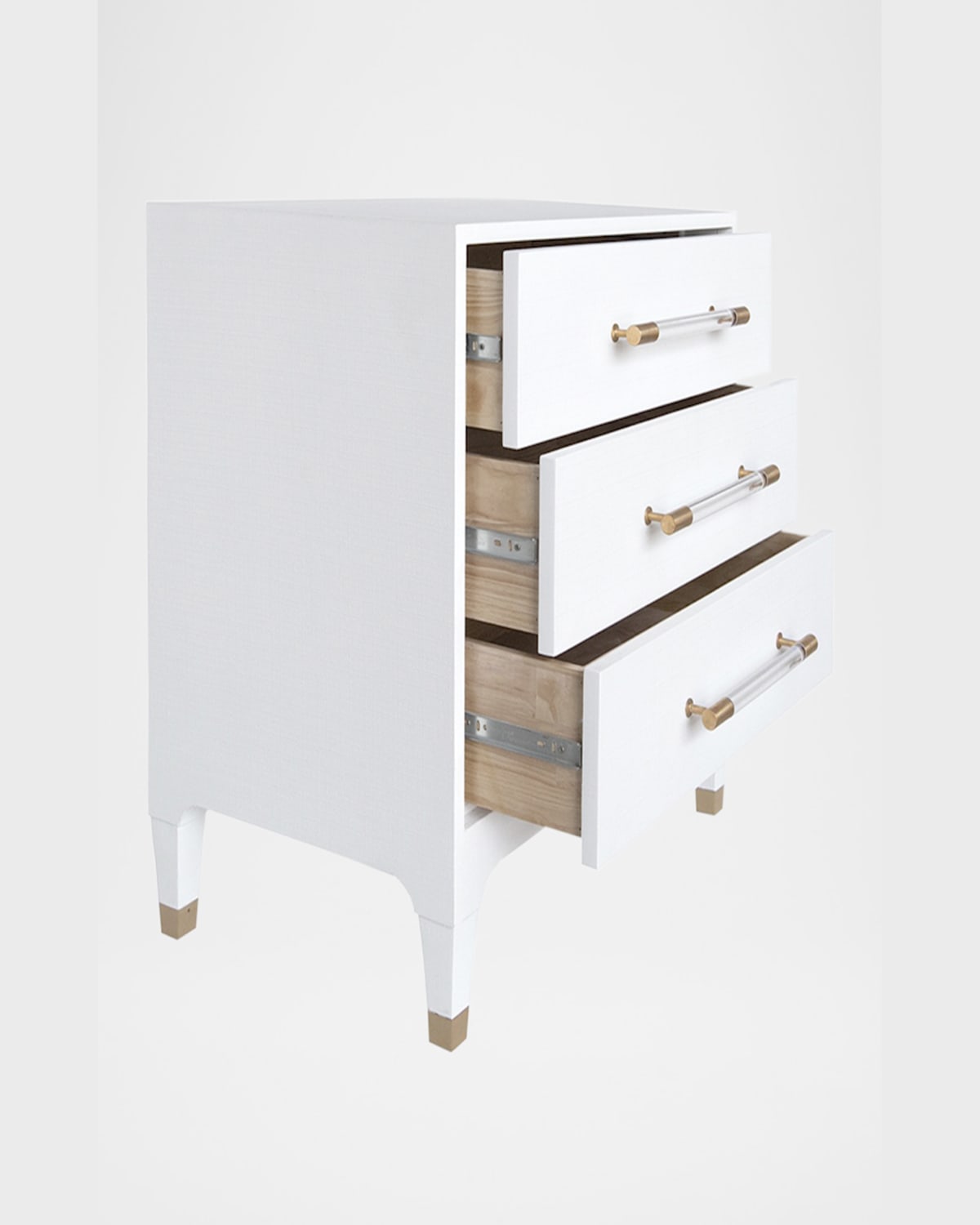 Worlds Away Amber 3-drawer Side Table In White