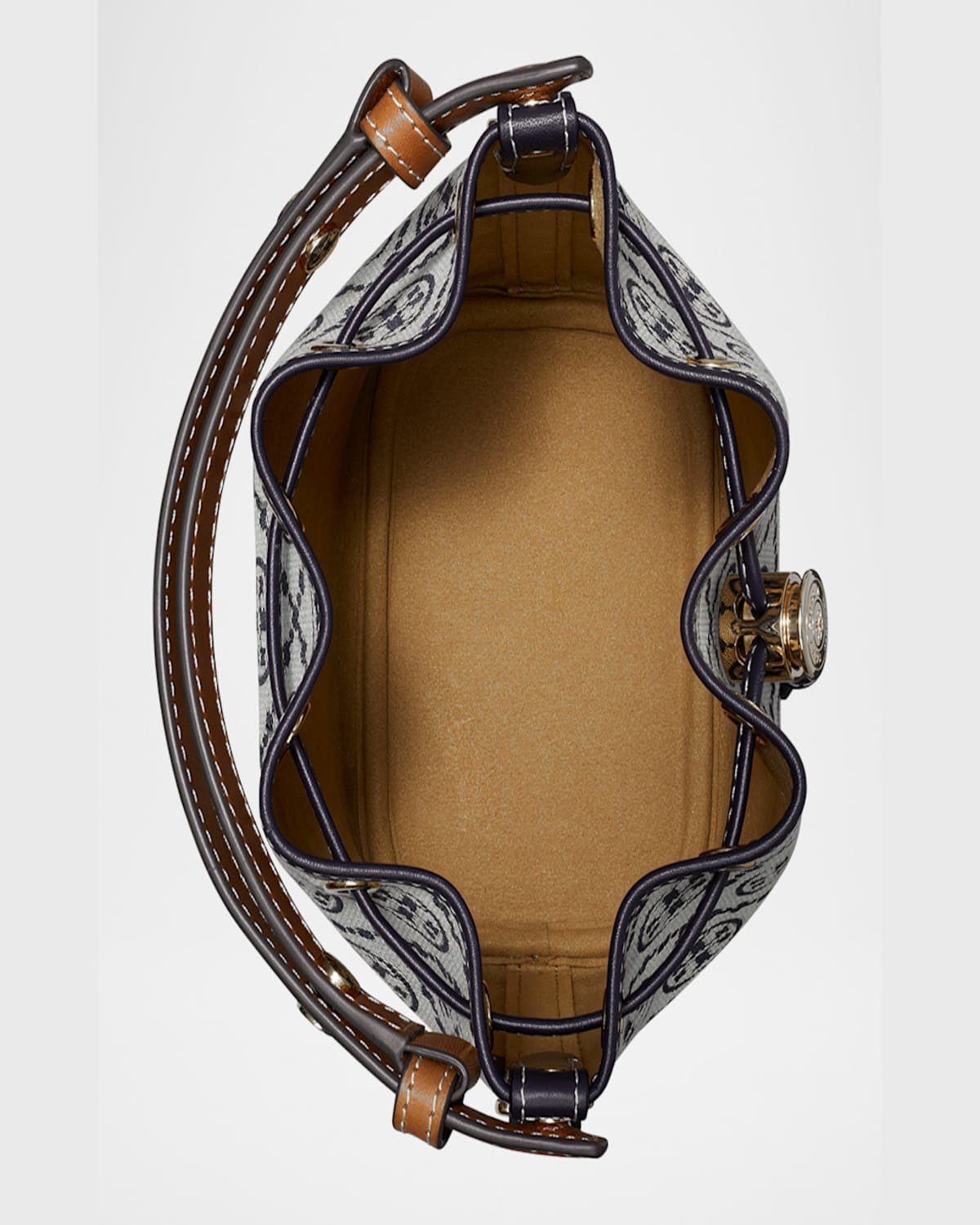 Tory Burch Mini T Monogram Canvas Bucket Bag In Tory Navy