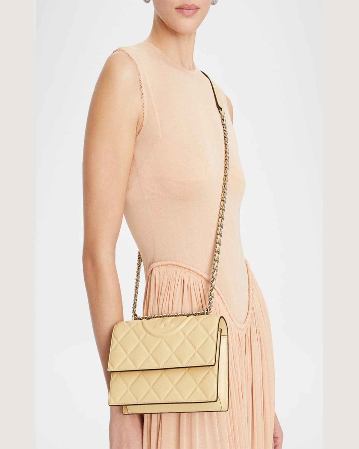 Tory Burch Fleming Small Convertible Leather Shoulder Bag In Vanilla Soft Serve
