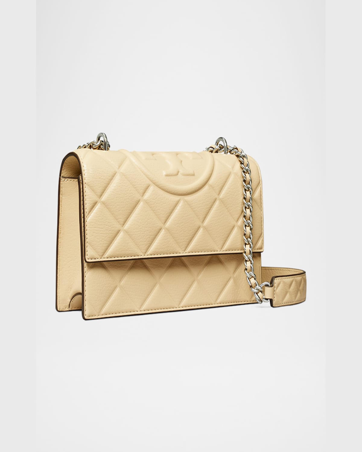 Tory Burch Fleming Small Convertible Leather Shoulder Bag In Vanilla Soft Serve
