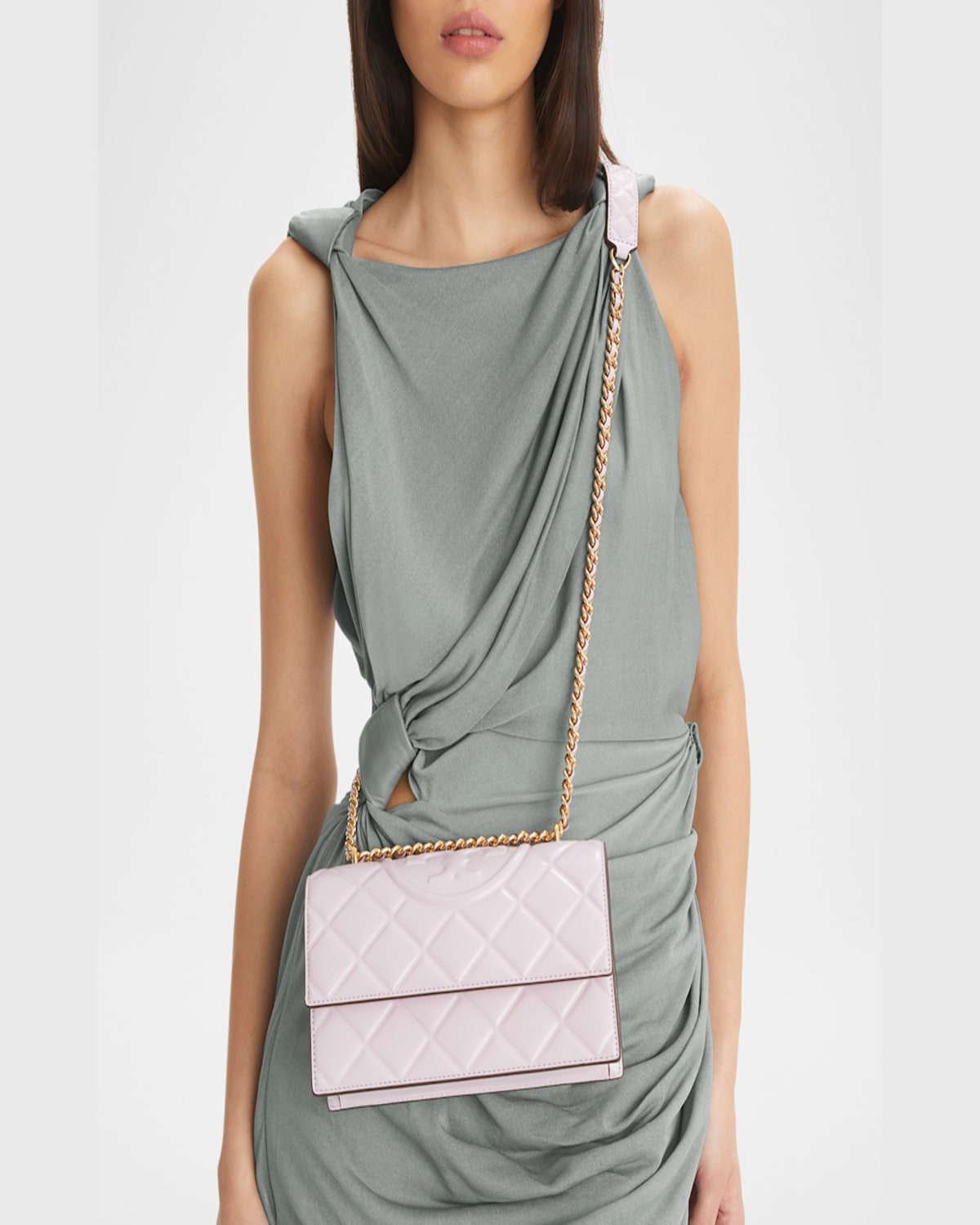Tory Burch Fleming Small Convertible Leather Shoulder Bag In Vanilla Soft Serve