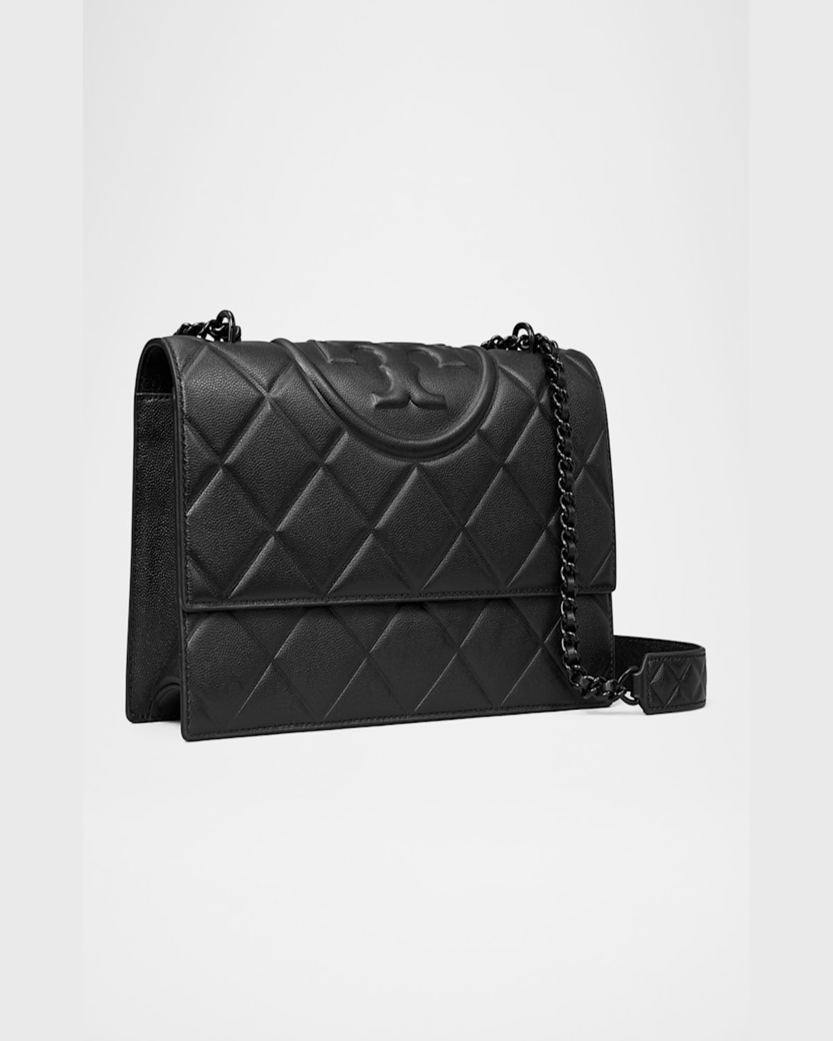 Tory Burch Fleming Polished-grain Convertible Shoulder Bag In Black