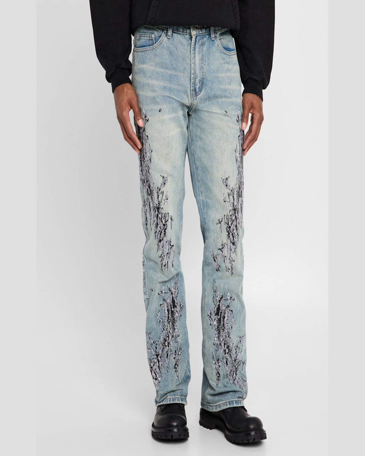 Who Decides War Blue Scratched Denim Jeans In Denim