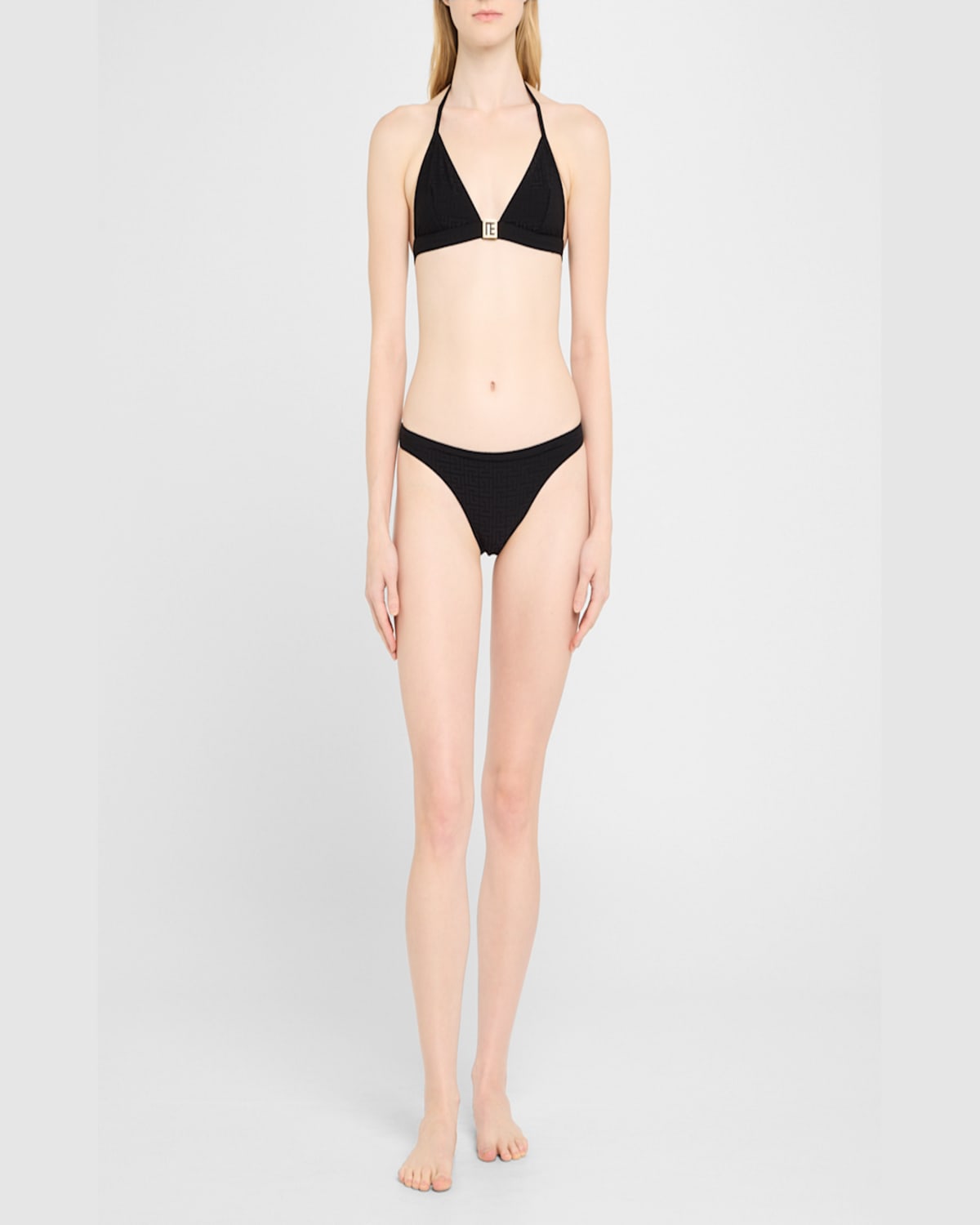 Balmain Monogram Triangle Two-piece Swimsuit In Black