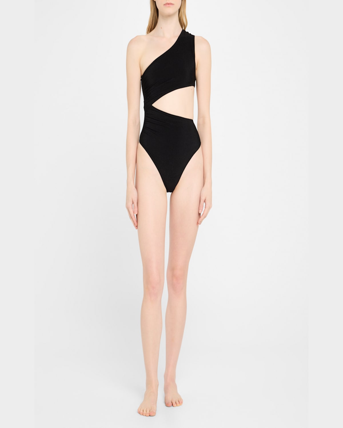 Balmain Crinkle Crepe Asymmetric One-piece Swimsuit In Black