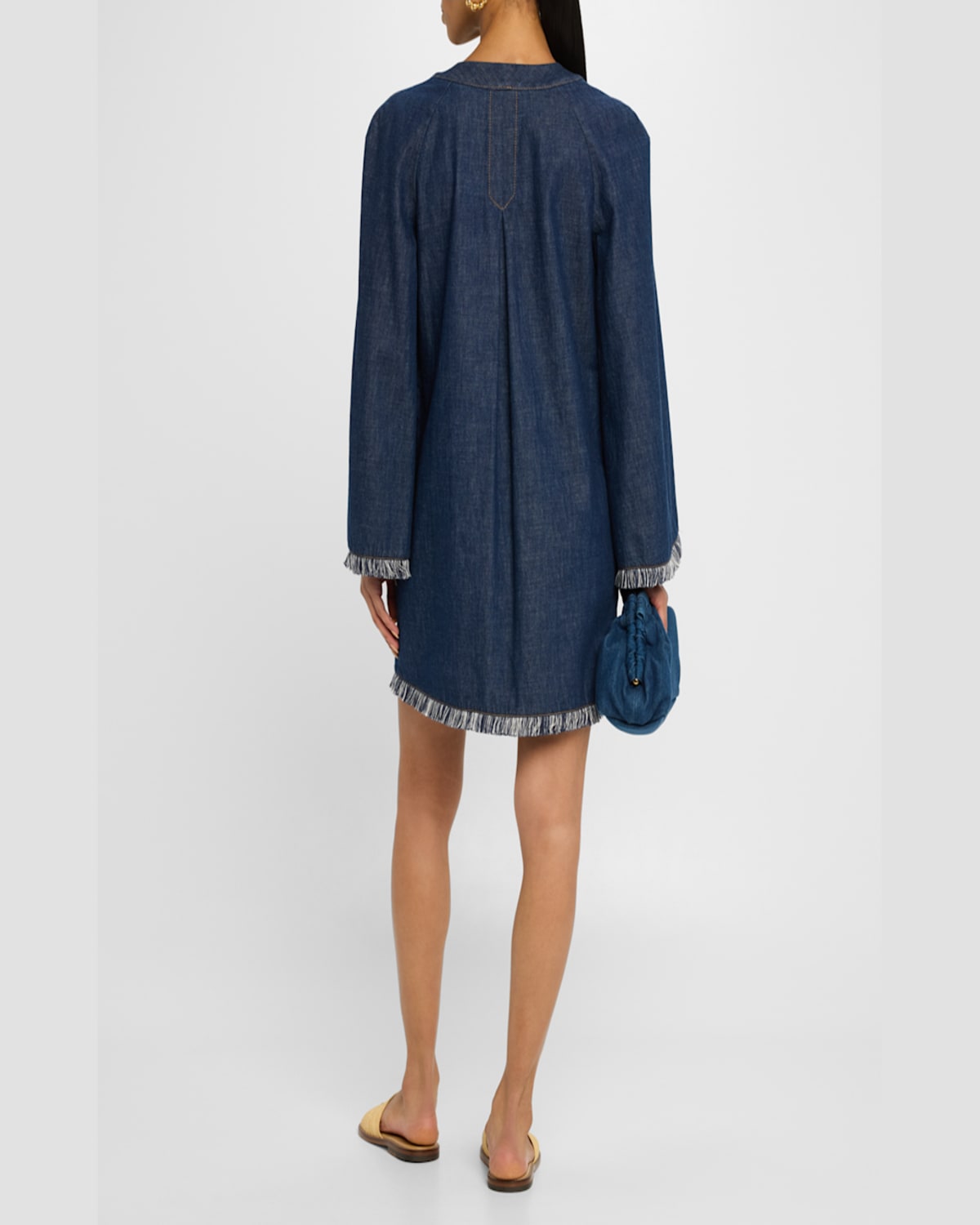 Shop Zimmermann Rhiannon Fringe Denim Mini Dress In Atlantic