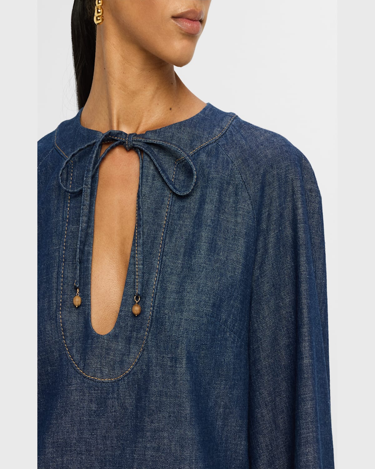 Shop Zimmermann Rhiannon Fringe Denim Mini Dress In Atlantic