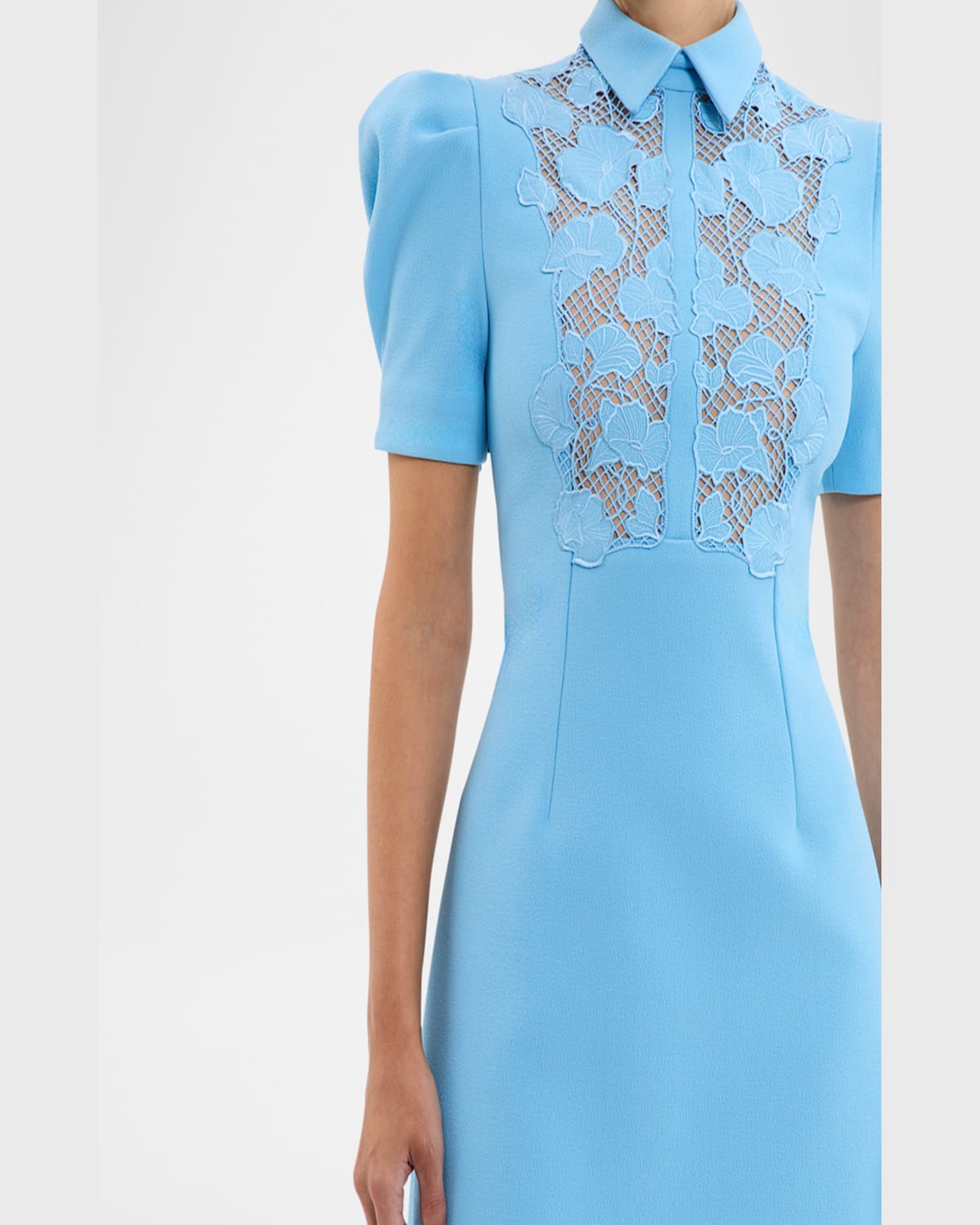 Shop Rebecca Vallance Skye Puff-sleeve Embroidered Lace Mini Dress In Ethereal Blue