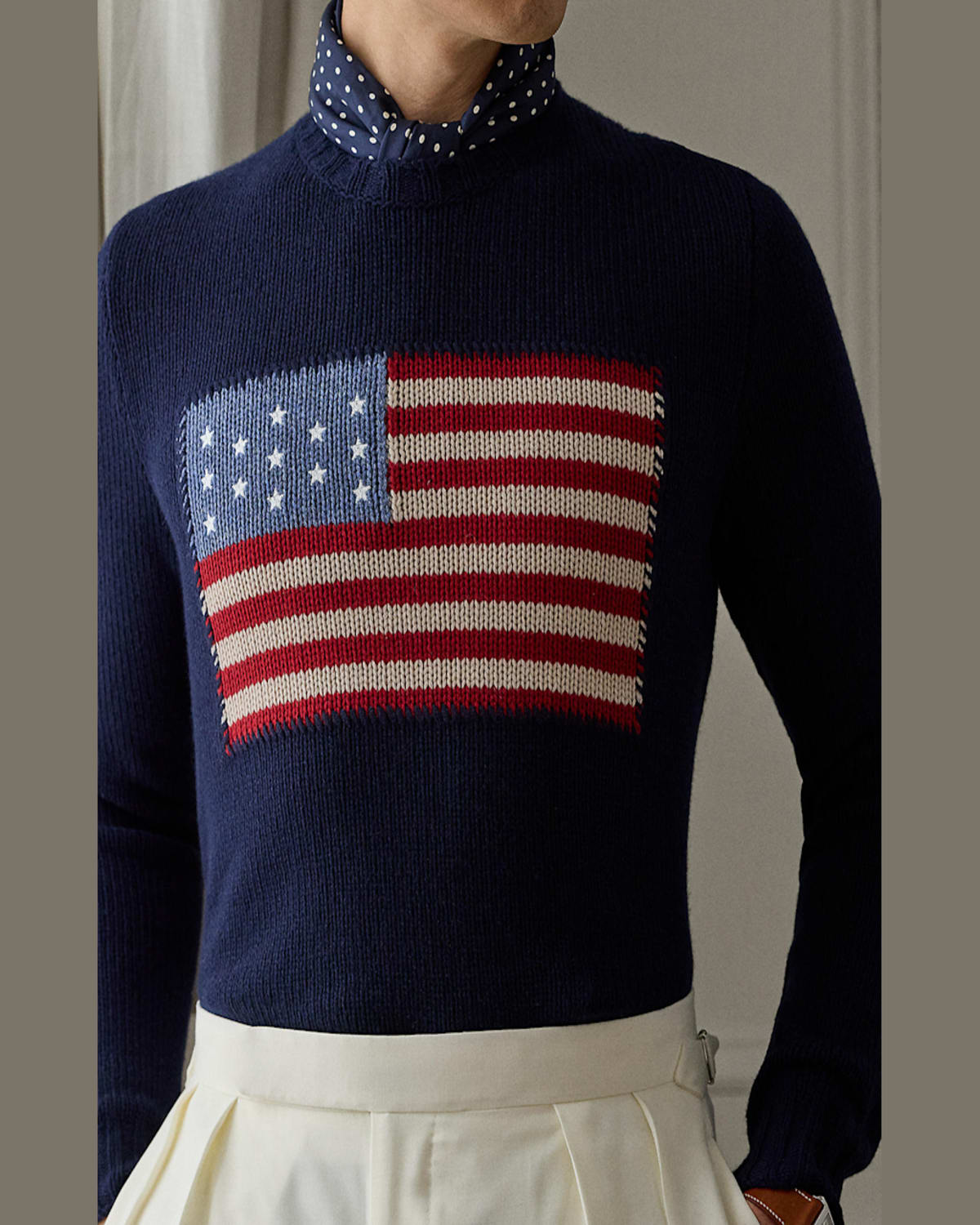 Ralph Lauren Flag Cashmere Knit Sweater In Navy