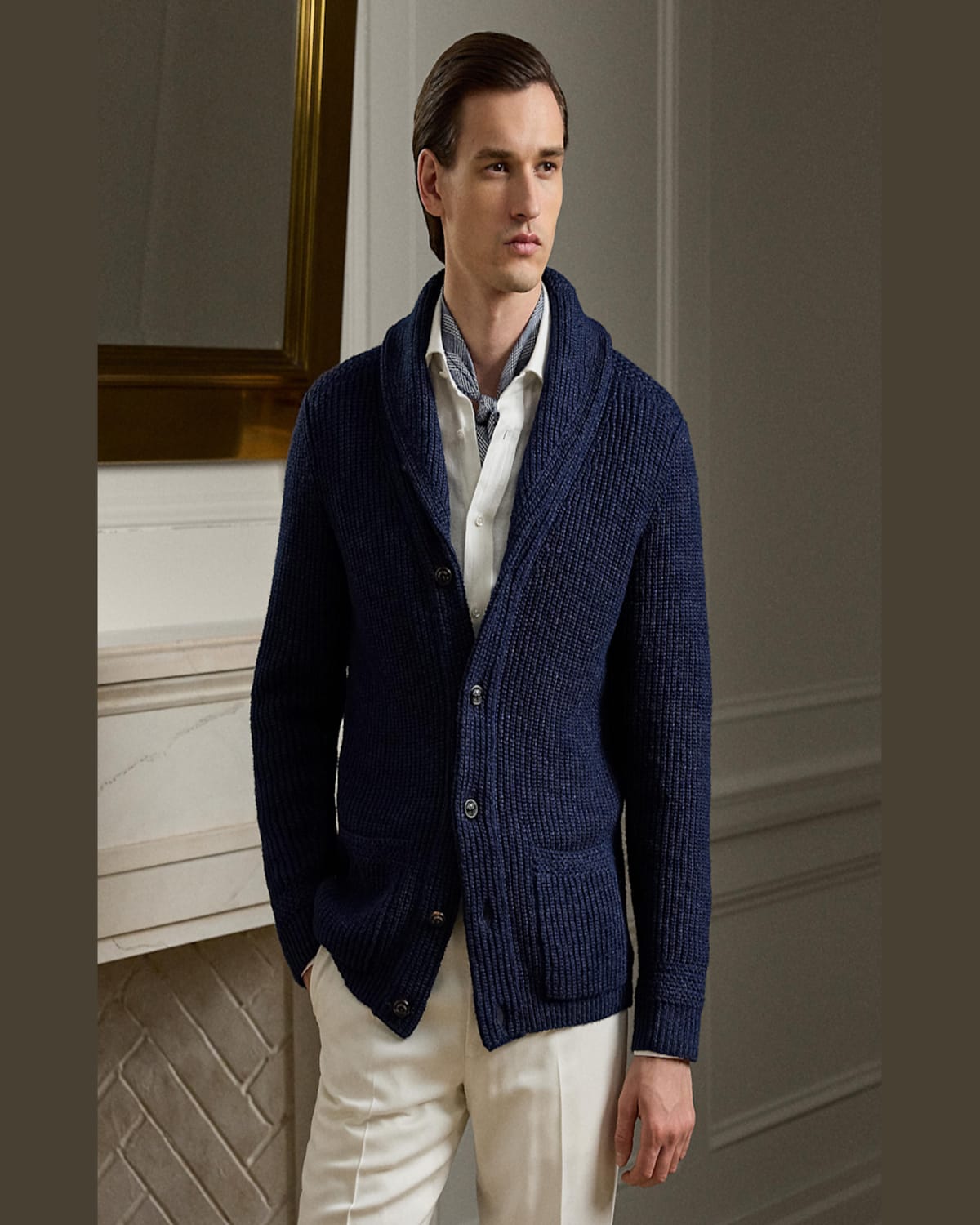 Ralph Lauren Men's Nm X Rl Shawl-collar Textured Cardigan In Indigo Blue