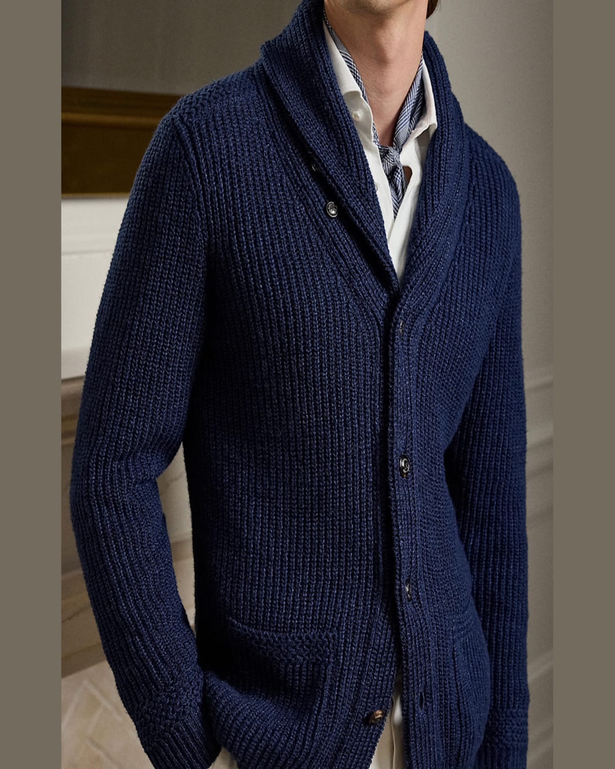 Ralph Lauren Men's Nm X Rl Shawl-collar Textured Cardigan In Indigo Blue