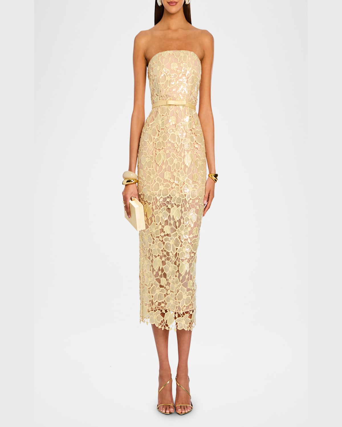 Retroféte Rowen Sequined Lace Midi Dress In Yuzu