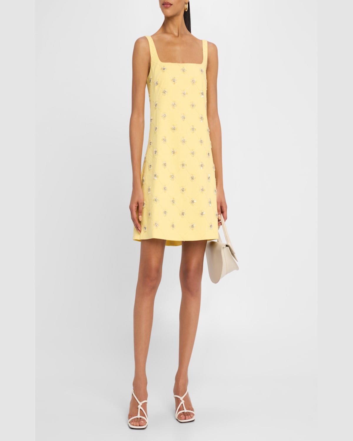 Shop Tanya Taylor Barton Embellished Mini Shift Dress In Lemon Meringue