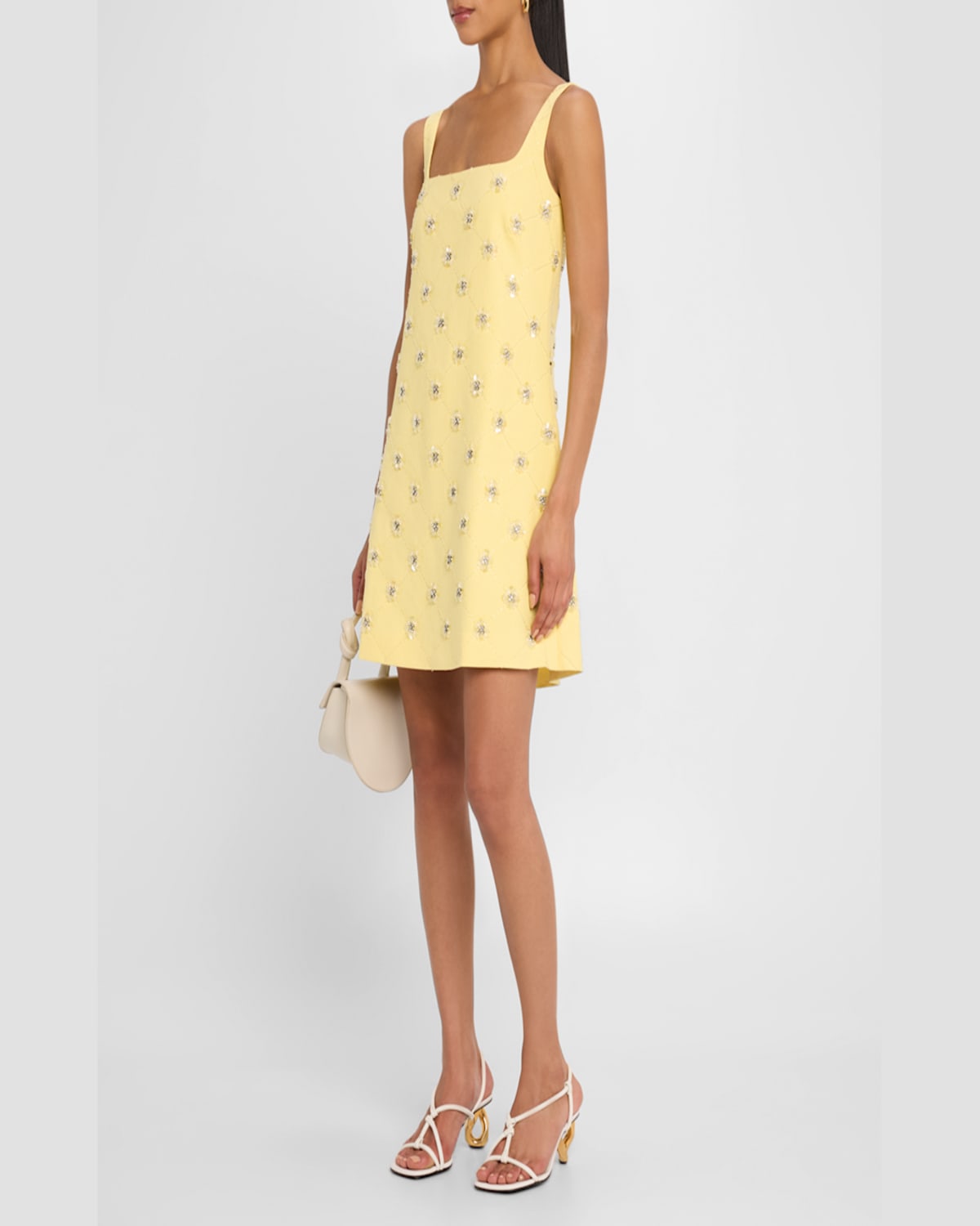 Shop Tanya Taylor Barton Embellished Mini Shift Dress In Lemon Meringue