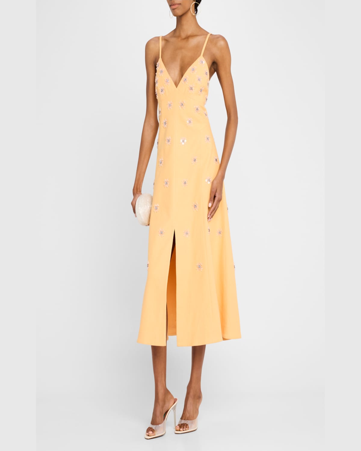 Tanya Taylor Hendrix Floral Sequined A-line Midi Dress In Cantaloupe