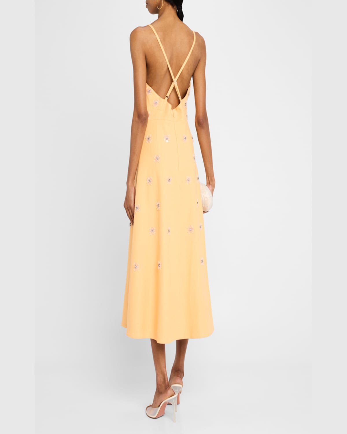 Tanya Taylor Hendrix Floral Sequined A-line Midi Dress In Cantaloupe