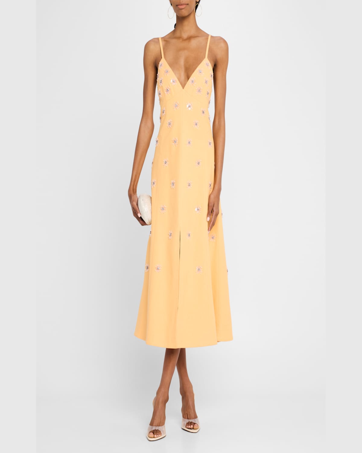 Tanya Taylor Hendrix Floral Sequined A-line Midi Dress In Cantaloupe