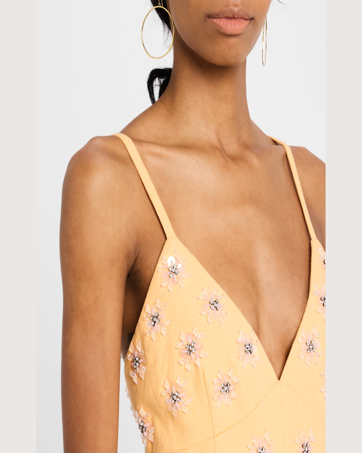 Tanya Taylor Hendrix Floral Sequined A-line Midi Dress In Cantaloupe