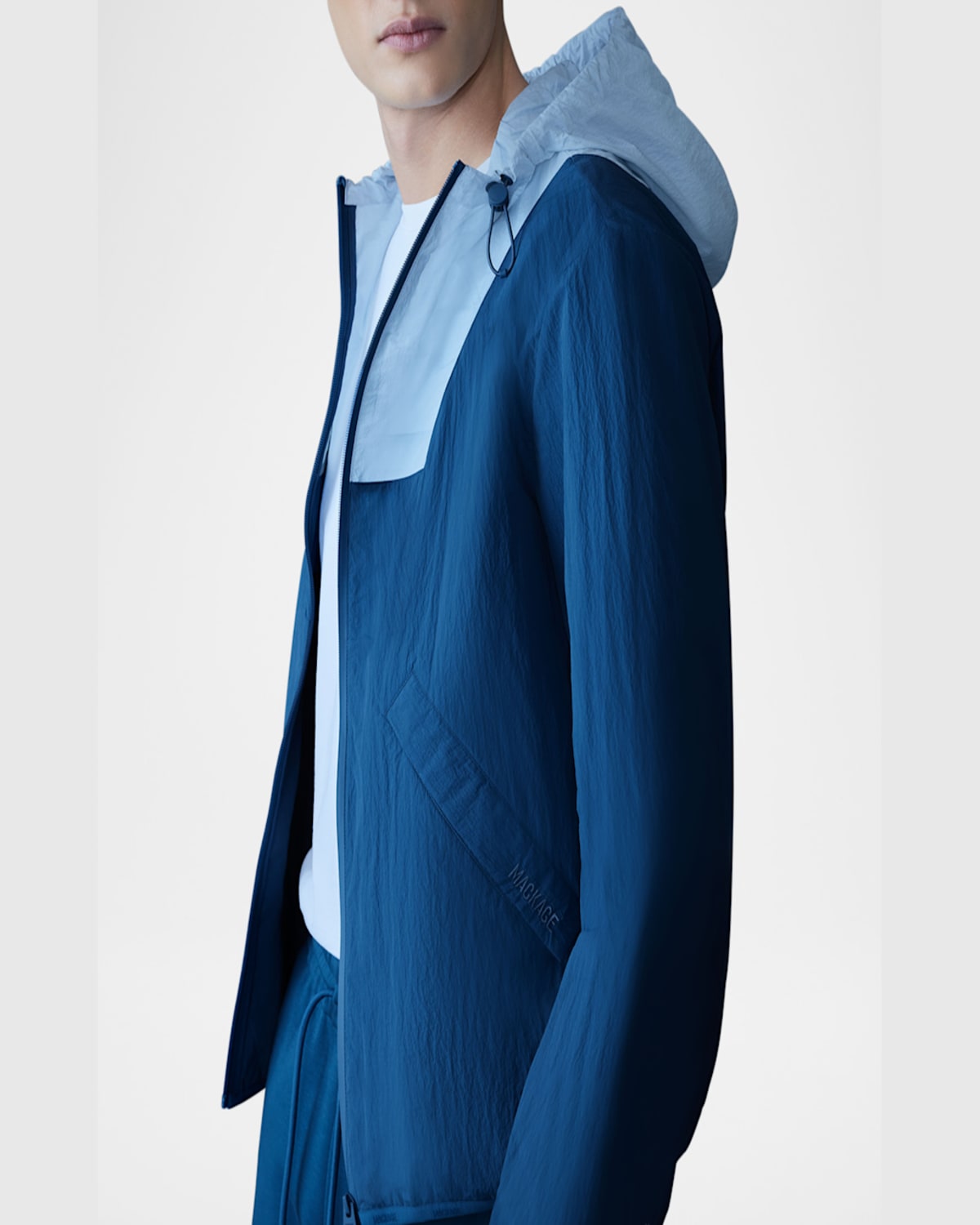 Mackage Men's Reid Bicolor Rain Jacket In Tid-fogblu