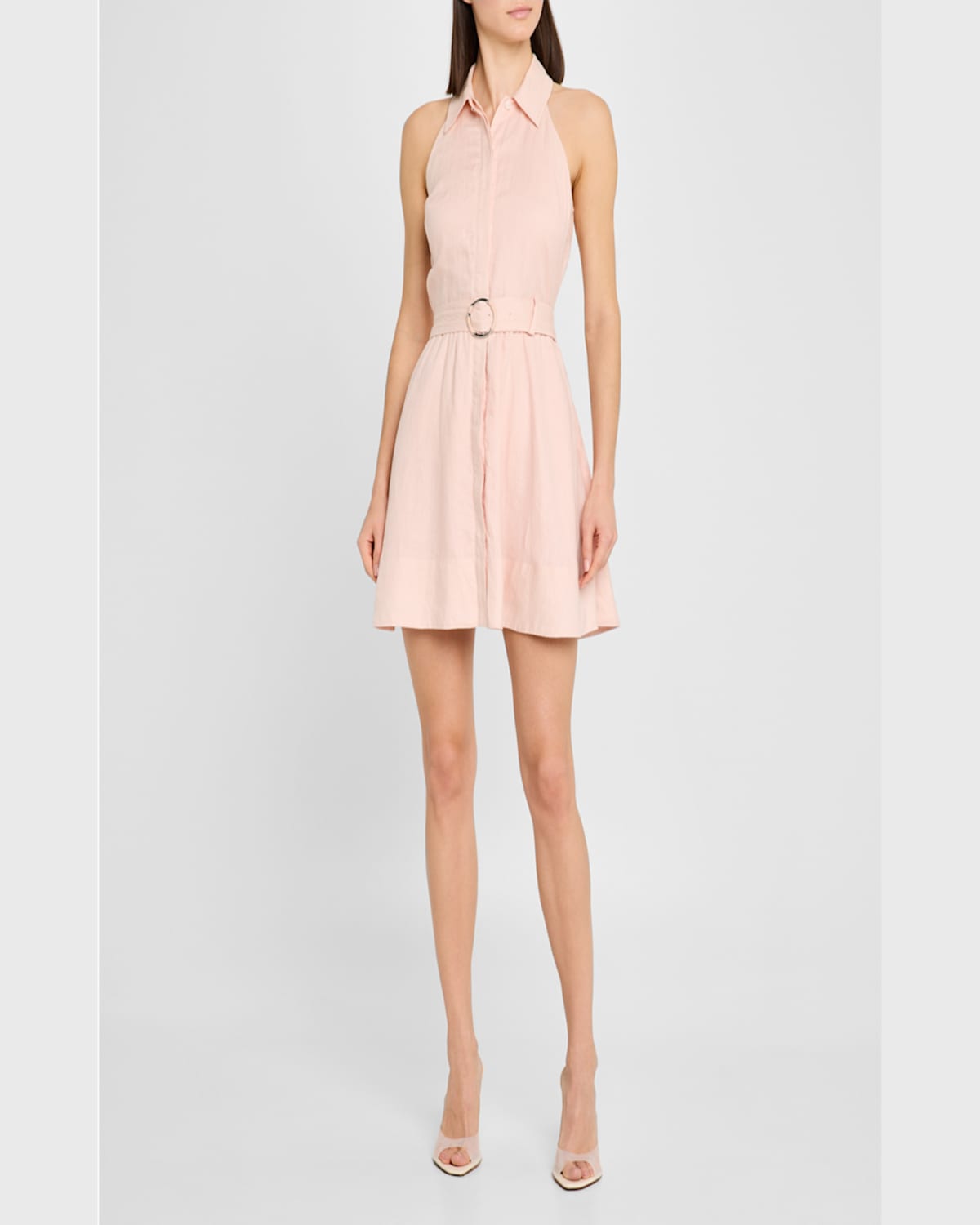 Shop Veronica Beard Beau Sleeveless Linen Mini Dress In Pink Shell