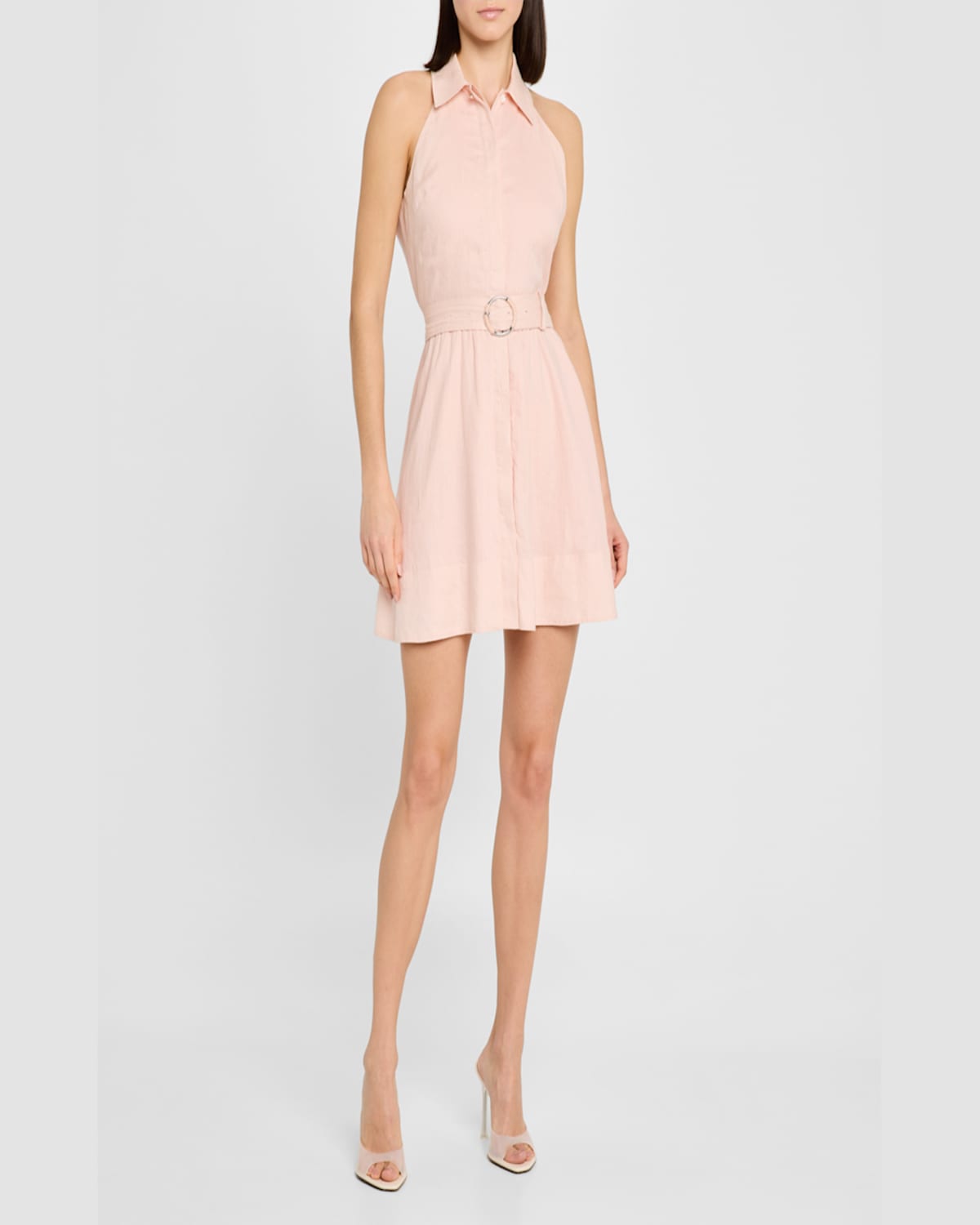 Shop Veronica Beard Beau Sleeveless Linen Mini Dress In Pink Shell