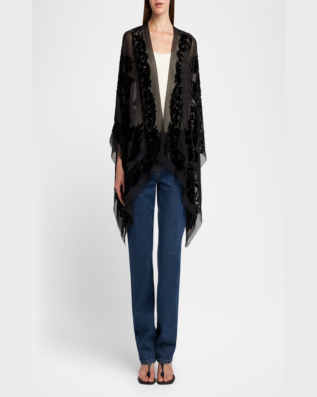 Etro Floral Velvet Sheer Cape In Black