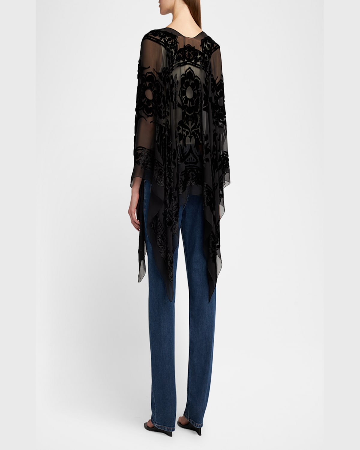 Etro Floral Velvet Sheer Cape In Black