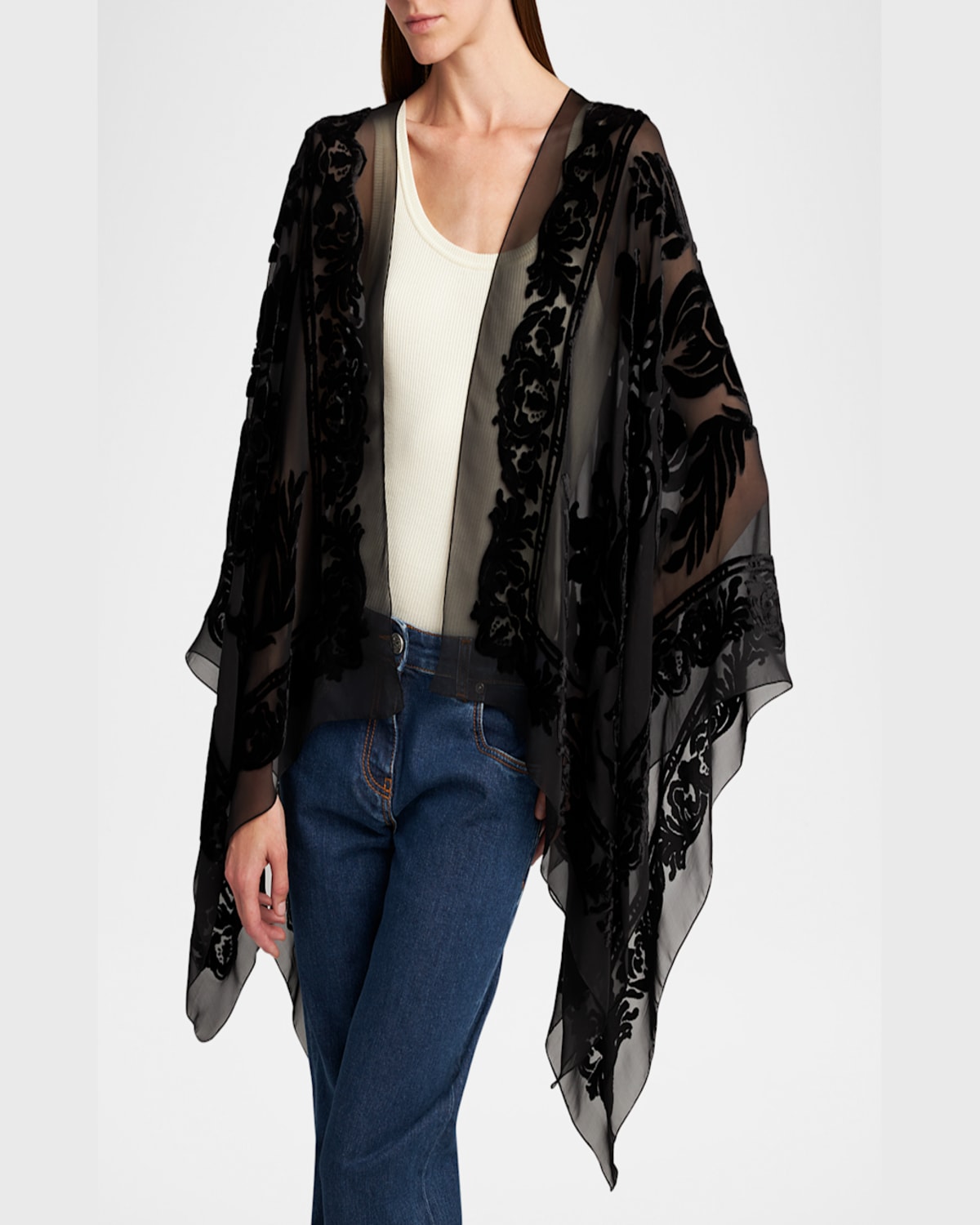 Etro Floral Velvet Sheer Cape In Black