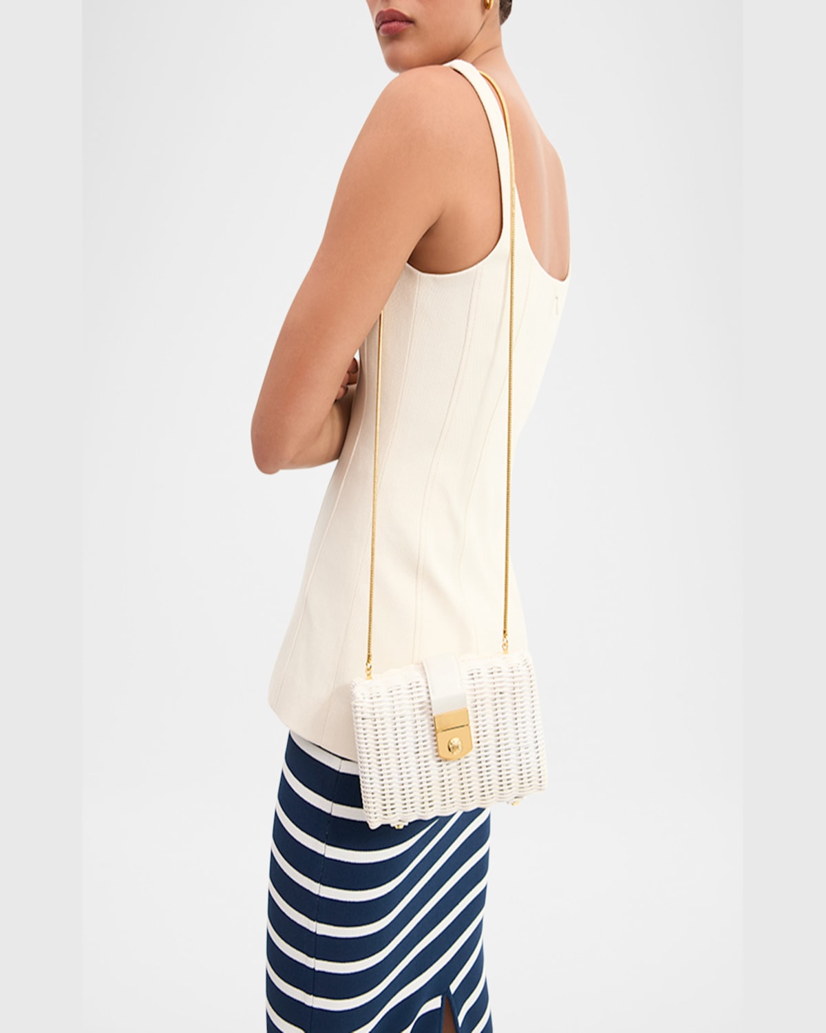 Veronica Beard Lock Box Wicker Clutch Bag In Off White