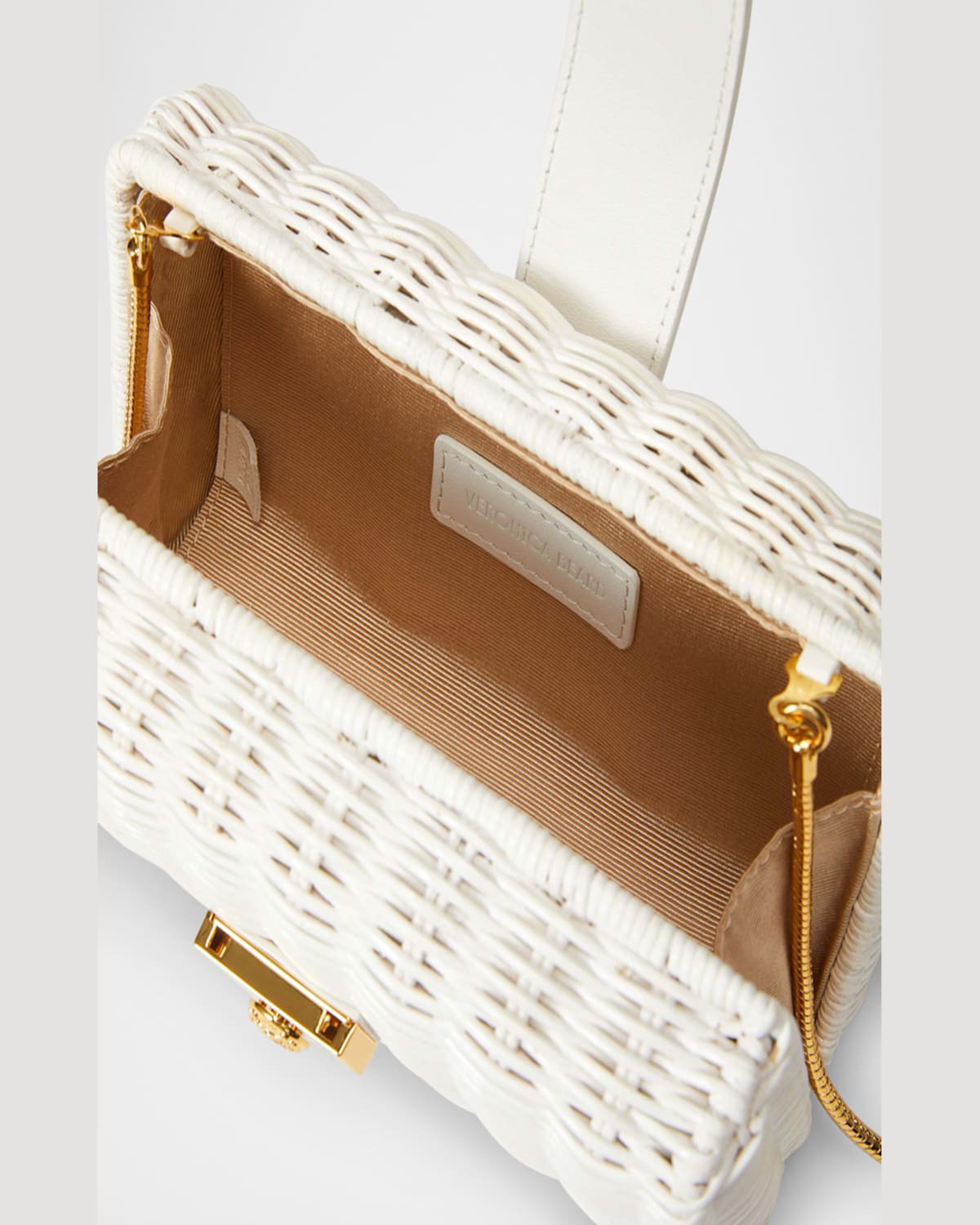 Veronica Beard Lock Box Wicker Clutch Bag In Off White