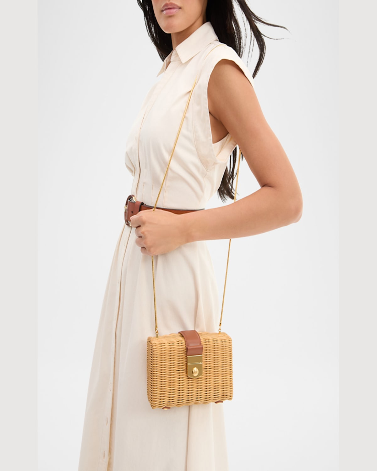 VERONICA BEARD LOCK BOX RATTAN CLUTCH BAG 