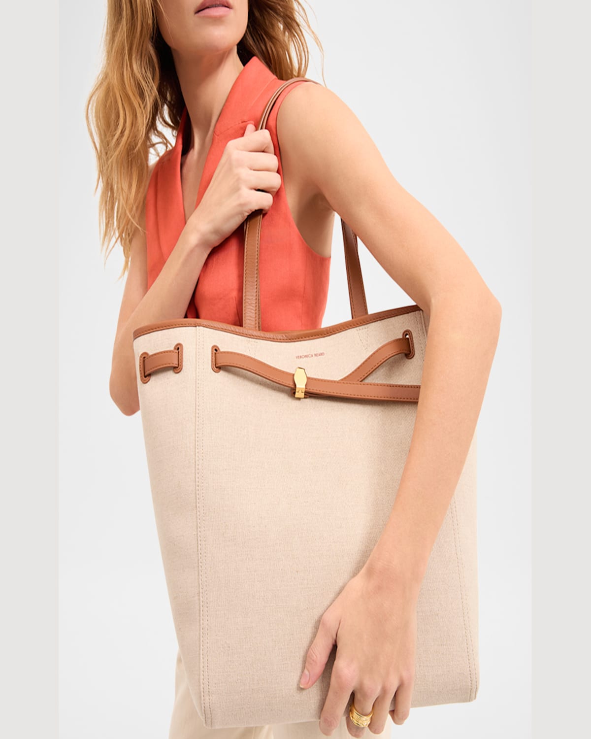 VERONICA BEARD DASH CANVAS & LEATHER NORTH-SOUTH TOTE BAG 