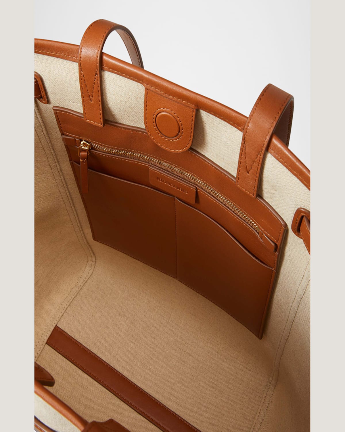 Shop Veronica Beard Dash Canvas & Leather North-south Tote Bag In Naturalhazel