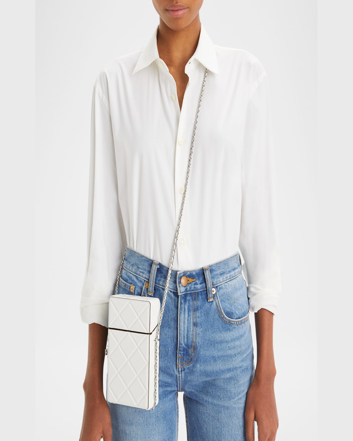 Tory Burch Fleming Flap Leather Phone Crossbody Bag In Blanc