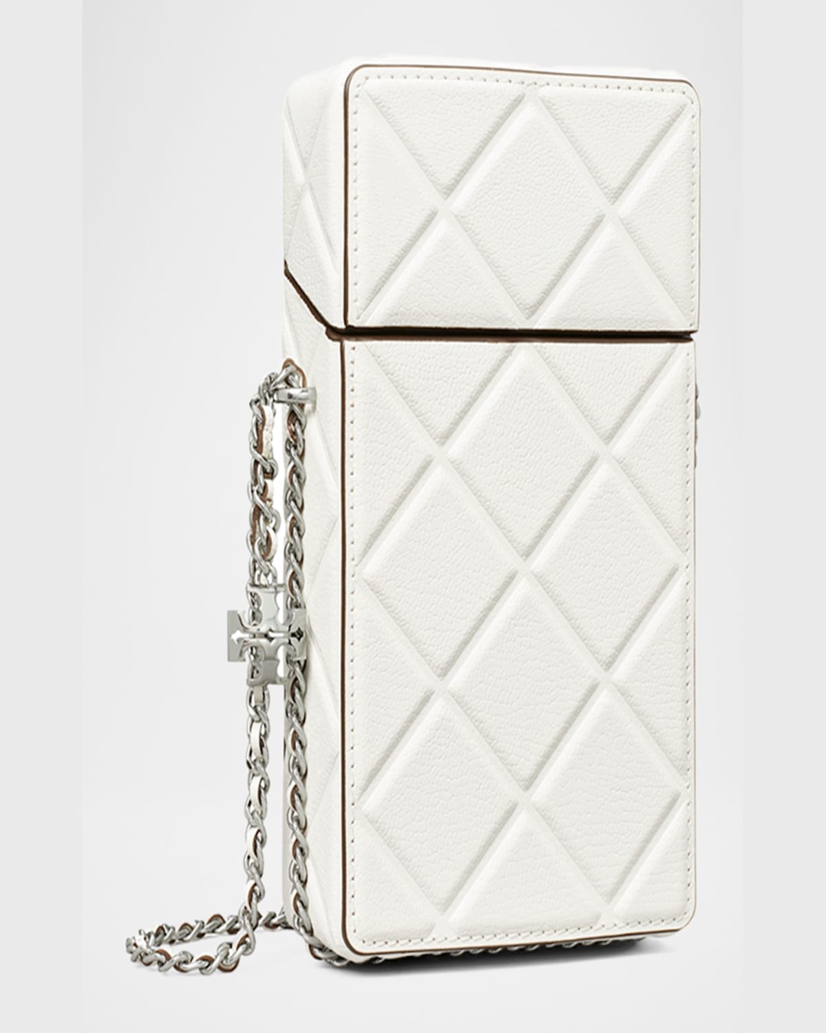 Tory Burch Fleming Flap Leather Phone Crossbody Bag In Blanc