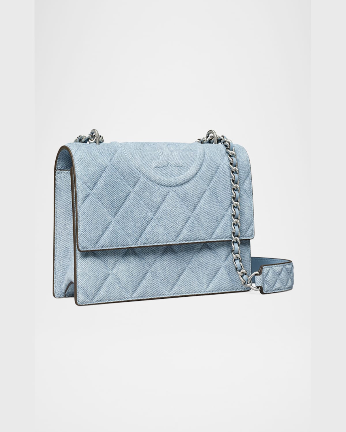 Tory Burch Fleming Small Convertible Denim Shoulder Bag In Medium Wash Denim