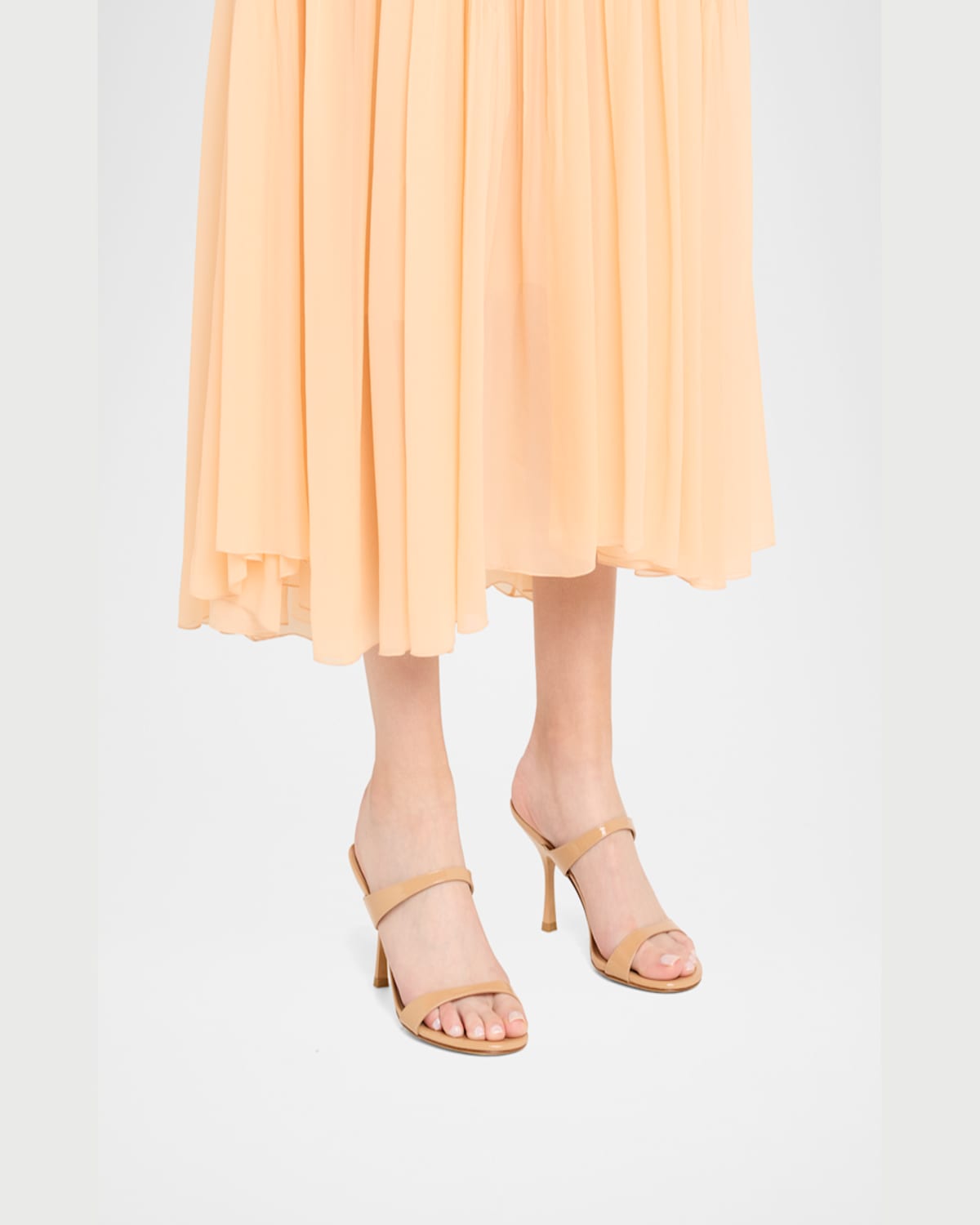 Shop Stuart Weitzman Nudist Patent Leather Dual-strap Sandals In Adobe