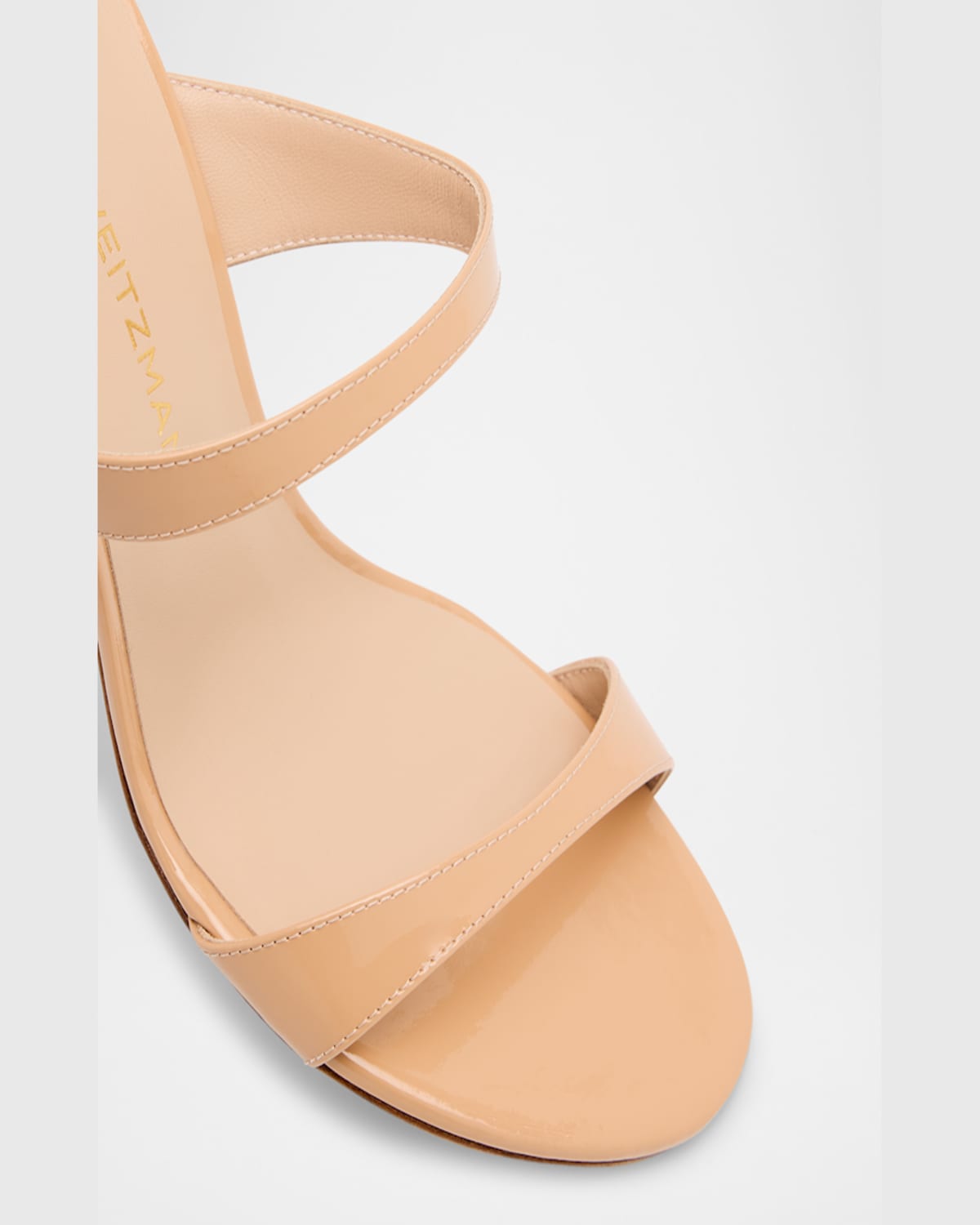 Shop Stuart Weitzman Nudist Patent Leather Dual-strap Sandals In Adobe