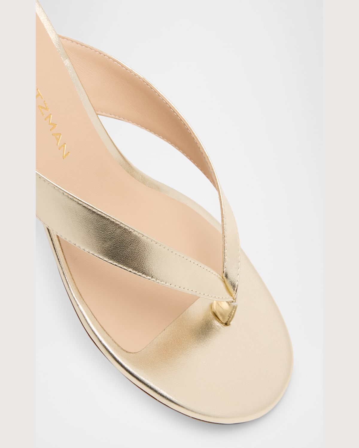 Stuart Weitzman Rio Metallic Kitten-heel Thong Sandals In Light Gold