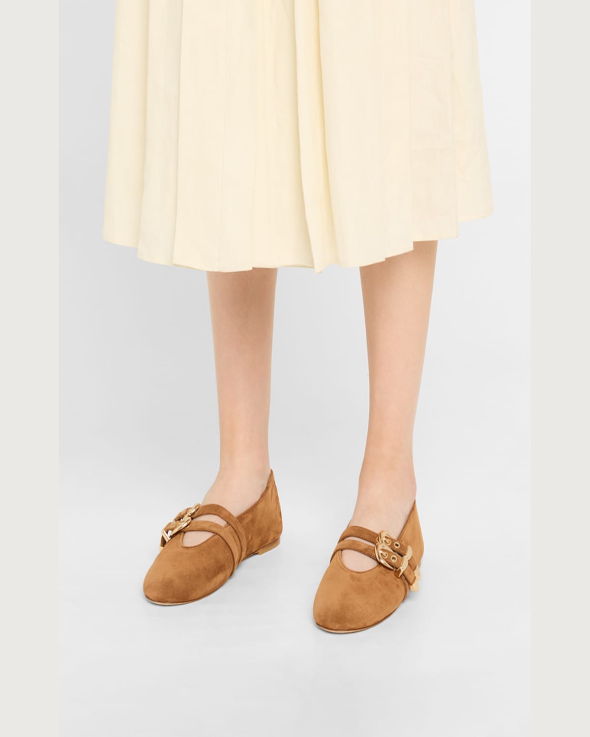 Stuart Weitzman Maven Suede Buckle Mary Jane Ballerina Flats In Multi