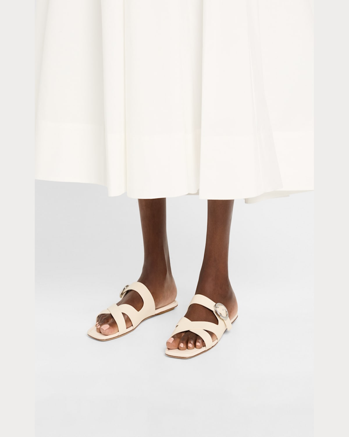 Stuart Weitzman Villa Leather Slide Sandals In Linen