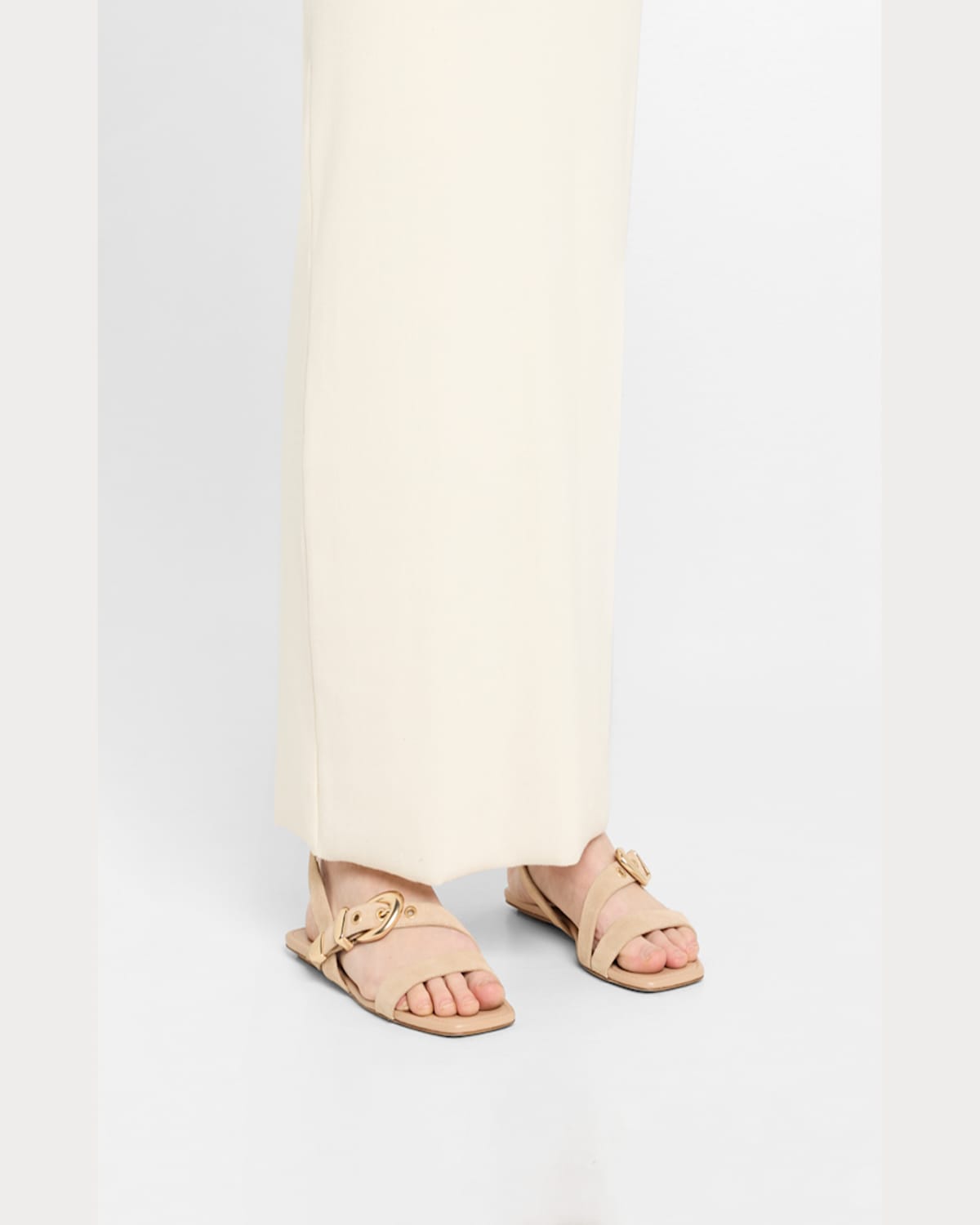 Stuart Weitzman Maven Suede Buckle Flat Sandals In Adobe