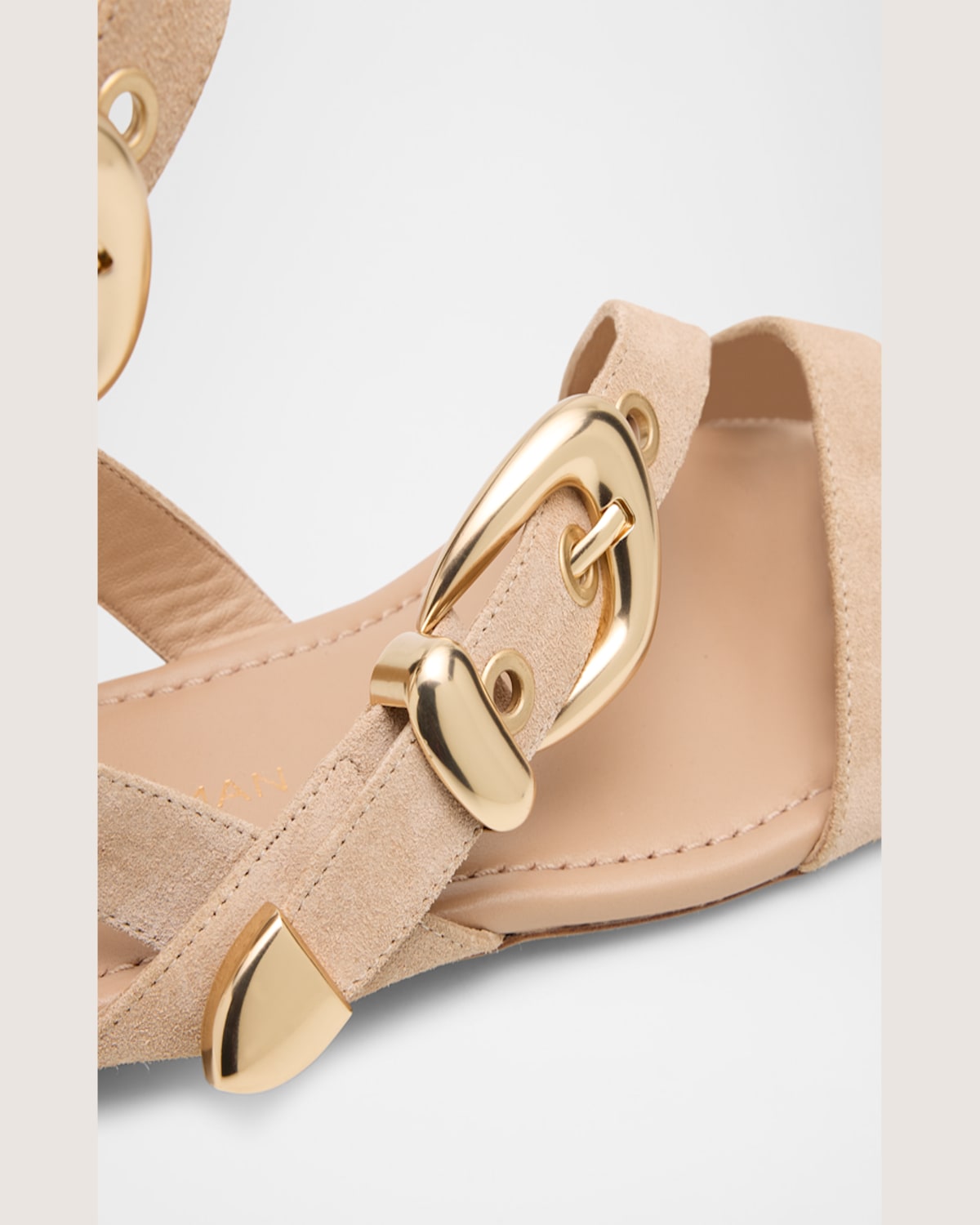 Stuart Weitzman Maven Suede Buckle Flat Sandals In Adobe
