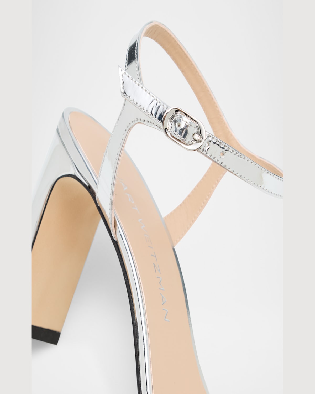 Stuart Weitzman Babette Metallic Ankle-strap Sandals In Silver