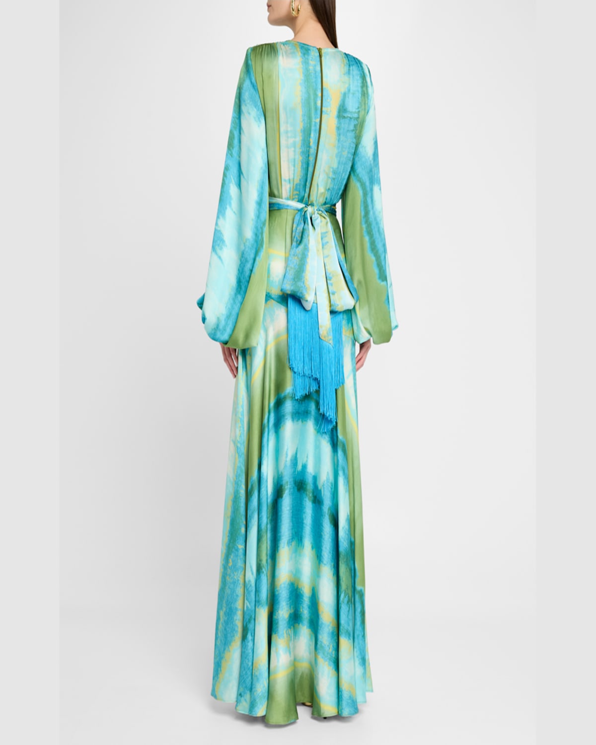 Bronx And Banco Carmen Coastal Deep V-neck Side Slit Gown In Blue Multi