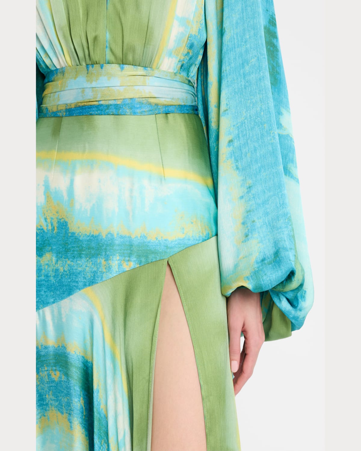 Bronx And Banco Carmen Coastal Deep V-neck Side Slit Gown In Blue Multi