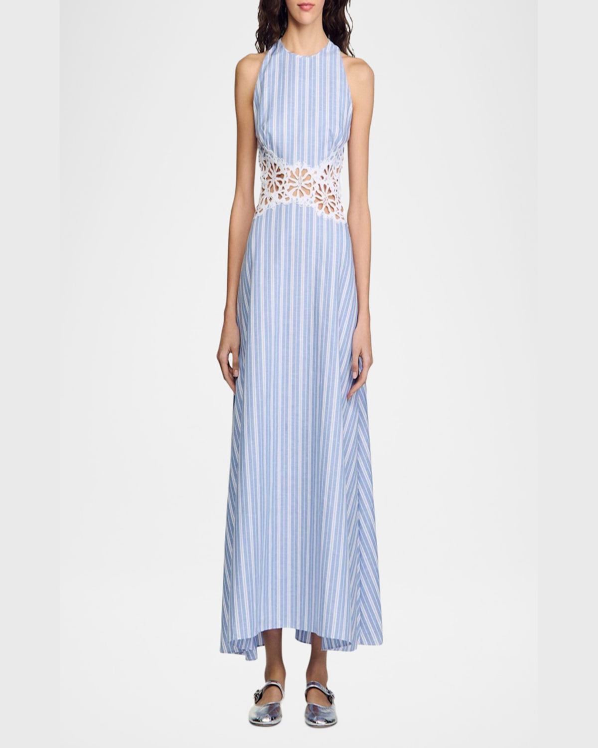 SANDRO MAJORELLE FLORAL CUTWORK MIDI DRESS