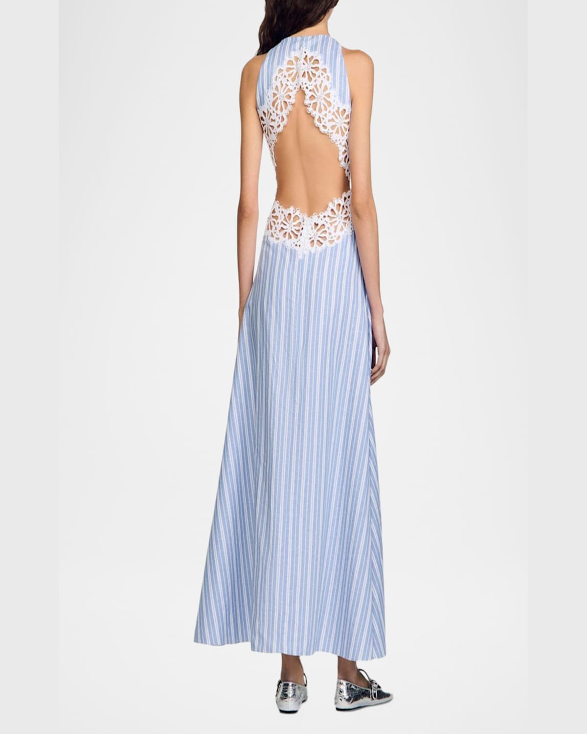 SANDRO MAJORELLE FLORAL CUTWORK MIDI DRESS