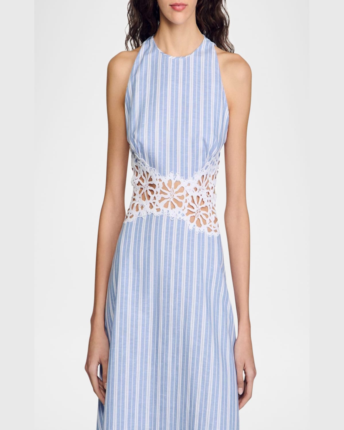 SANDRO MAJORELLE FLORAL CUTWORK MIDI DRESS