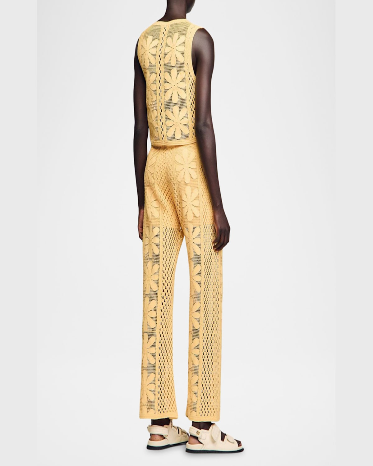 Sandro Loulou Floral Crochet Sleeveless Cardigan In Yellow
